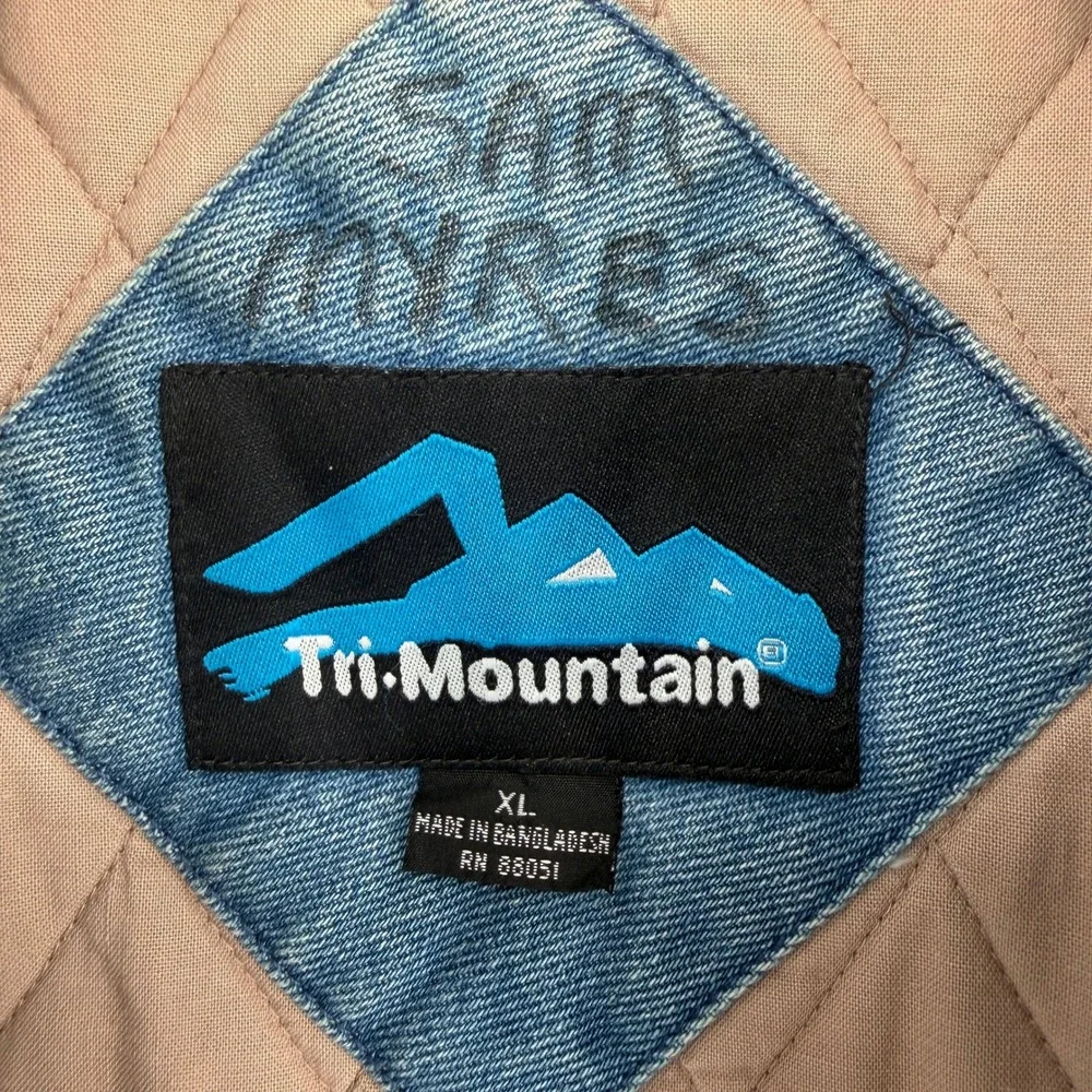 Tri-Mountain Boeing Denim Varsity Jacket Mens XL Blue Tan Bomber Style 7700